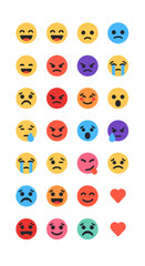 A collection of various colorful emoji faces expressing different emotions, arranged vertically.