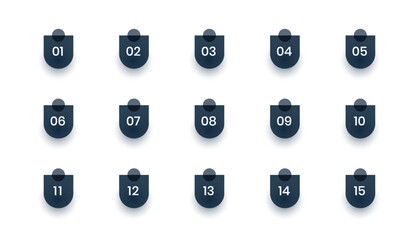 isolated 1 to 15 bullet points info marker in collection