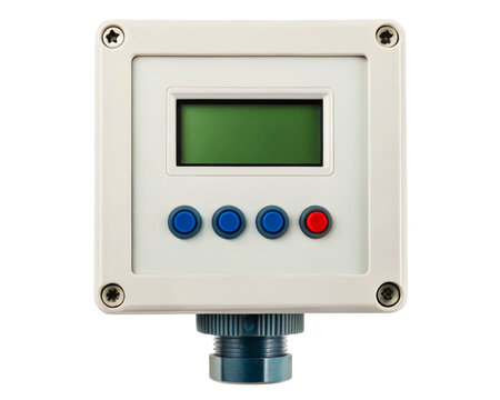 Wall-mounted pressure transducer with a digital LCD readout on a transparent background