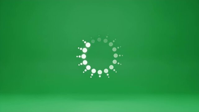 A simple white circular loading or buffering icon spinning on a green screen background