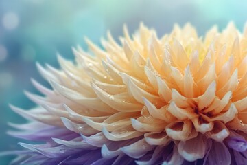 Delicate, pastel dahlia with water droplets
