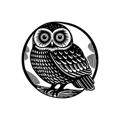 Ornate Tribal Owl Illustration in Circular Frame