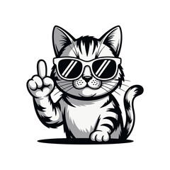 Cartoon cat wearing sunglasses, raising its index finger in a gesture.