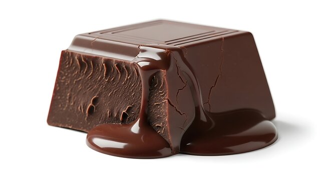 A hyper-realistic close-up of a single square of dark chocolate, with one corner melting slightly.