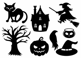 Black Halloween Objects Silhouettes