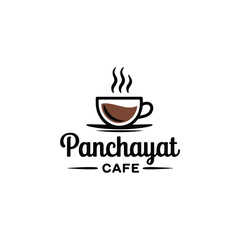 A stylized logo for Panchay at Cafe, featuring a steaming cup of coffee.