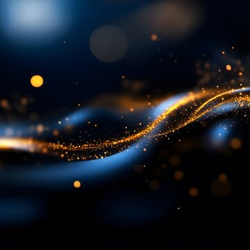 Fototapeta Abstract Blue and Gold Light Trails with Bokeh Effect on Dark Ba