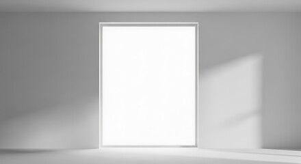 Minimalist interior with bright light entering through a modern rectangular door creating shadows