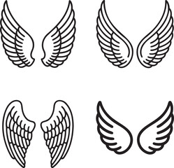 Fototapeta premium Set of Feathered Wing Outline vector illustration isolated On Transparent Background
