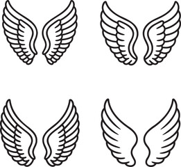 Obraz premium Set of Feathered Wing Outline vector illustration isolated On Transparent Background
