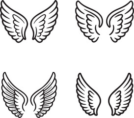 Obraz premium Set of Feathered Wing Outline vector illustration isolated On Transparent Background