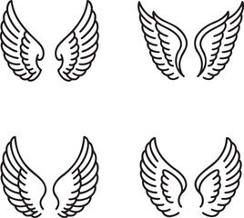 Obraz premium Set of Feathered Wing Outline vector illustration isolated On Transparent Background