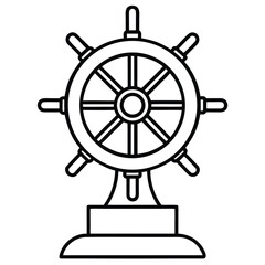 Obraz premium Black Outline Illustration of a Ship Steering Wheel on a Stand Displayed