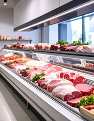 Meat display in a modern market