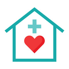 Heart and Cross Inside Teal House Frame Illustration Healthcare Concept