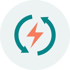 Circular arrows surround a lightning bolt, symbolizing energy and recycling.
