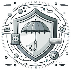 Obraz premium Cybersecurity shield with umbrella, data protection network security technology concept