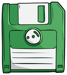 Green Floppy Disk Cartoon Illustration Digital Storage Memory Media Vintage Computer Technology File Data Retro