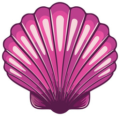 Stylized illustration of a vibrant pink scallop seashell, isolated, close-up view