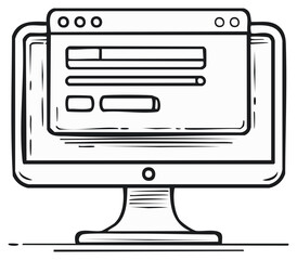Computer Monitor Showing Website with Buttons and Input Fields Hand Drawn Style