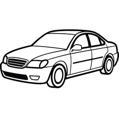 Fototapeta premium Outline Illustration of a Sleek Sedan Car, Black and White Design, Transportation Theme