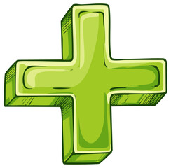 Fototapeta premium Shiny green plus symbol with a 3d effect and hand drawn outlines
