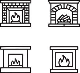 Set of Fireplace Outline vector illustration isolated On Transparent Background