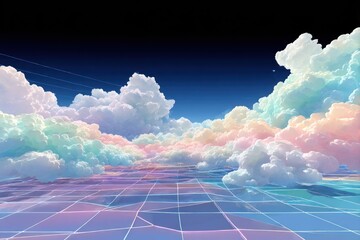 Pastel clouds over a digital landscape