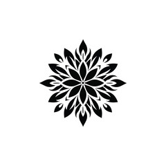 Intricate Floral Mandala Icon: A Symmetrical Design of Blossoms and Petals in Black Silhouette on Transparent Background for Spiritual and Decorative Use