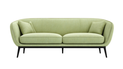 Light lime green sofa with curved armrests and dark legs