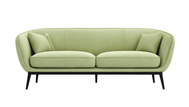 Light lime green sofa with curved armrests and dark legs
