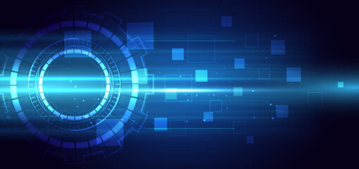 Technology digital blue with lighting effect on dark blue background.