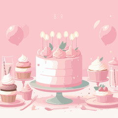 flat illustration of delicious birthday cake