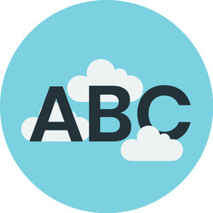 Illustration of the alphabet letters ABC with fluffy white clouds against a blue background.