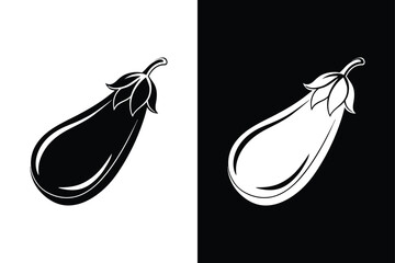 Eggplant Vector Icon. Clean Black and White Silhouette Vegetable Graphic