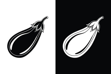 Eggplant Silhouette Vector Icon. Simple Vegetable Design in Black and White