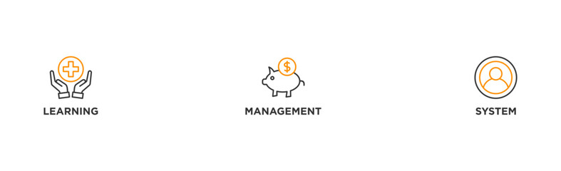 LMS banner web icon illustration concept for learning management system, educational courses, training and development programs with online learning, administration, growth, and automation icon