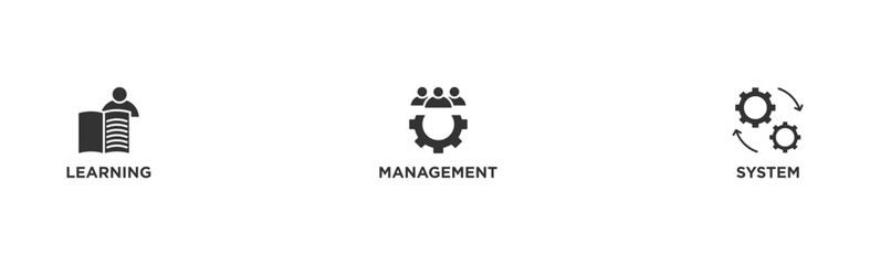 LMS banner web icon illustration concept for learning management system, educational courses, training and development programs with online learning, administration, growth, and automation icon
