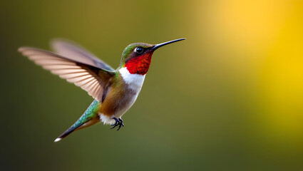 Naklejka premium Hummingbird in Flight, Capturing the Beauty of Nature in Motion, Close-Up of a Hummingbird Vibrant Colors and Delicate Wings in Midair
