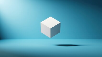 Floating White Cube on Blue Backdrop