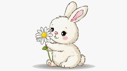 Obraz premium Cute bunny holding a daisy flower