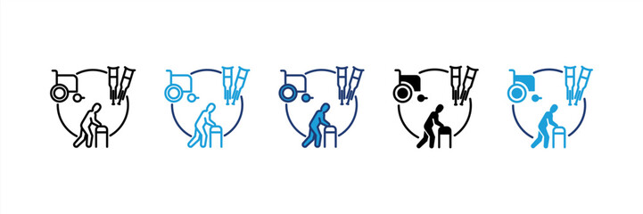 Rehabilitation icon set multiple style collection