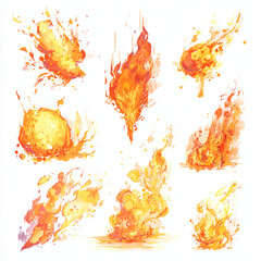 Dramatic fire flames explosion clip art fiery trail with glowing embers against black backdrop representing destruction power and intensity for creative graphic design elements