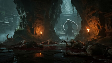 Mythical Creature Emerging in Ancient Dungeon of Death