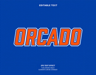 Editable Text Effect Vector of Blue Jersey back college White Orange name team sport printable embroidery Design for club, garment, printing, merchandise, basketball, baseball, football