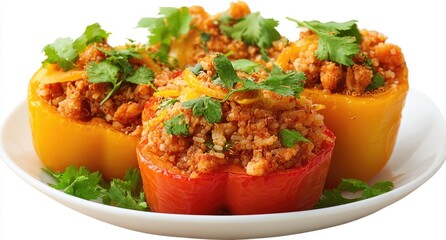 Yellow and red bell peppers stuffed with savory mixture
