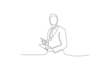 Confident Smiling Businessman – Continuous One Line Drawing of Handsome Professional Man in Minimalist Style Vector Illustration