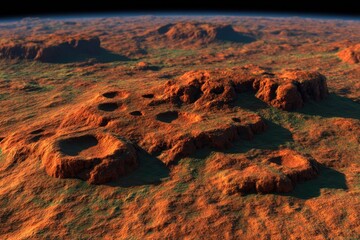 Martian landscape with craters and mesas