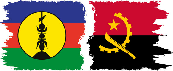 Angola and New Caledonia grunge flags connection, vector