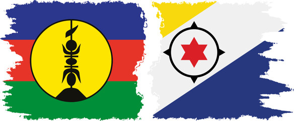 Bonaire and New Caledonia grunge flags connection, vector